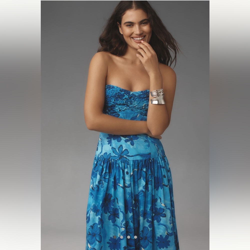 Moon River Shirred Drop Waist Midi Dress